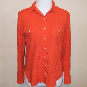 LOFT Lightweight Orange Button Down Shirt Top